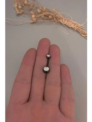 Jaida Moda Kadın Siyah Zirkon Taşlı Bioplastik Göbek Piercing