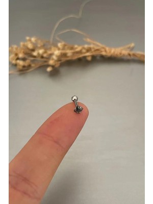 Jaida Moda Unisex Gümüş Renk Kare Zirkon Taşlı Tragus Helix Piercing 6mm