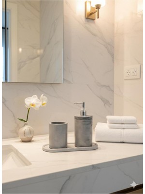 Feyza Design Şık Gri Mermer Desenli Banyo Seti, Zarif ve Modern Tasarım