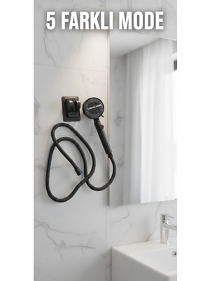 Feyza Design Çok Fonksiyonlu Siyah Tazyikli Duş Başlığı Seti, Şık ve Kullanışlı