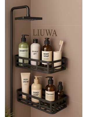 Feyza Design 2’li Yapışkanlı Banyo Rafı Seti, Şampuan, Sabun, Duş Jeli Için