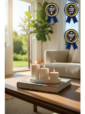 Feyza Design Şık ve Minimal 3'lü Mumluk Seti ve Sunum Altlığı, Dekoratif Obje