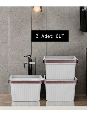 Feyza Design 3'lü 6 Lt Krem Kapaklı Sebze Deterjan Saklama Kabı ve Organizer
