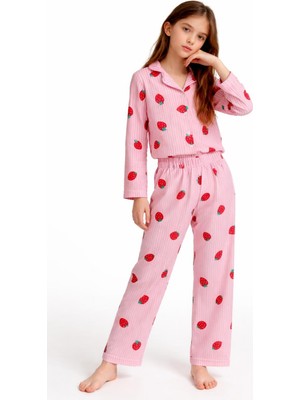 Arn Homewear Çilek Desenli Penbe Milan Pijama Takımı