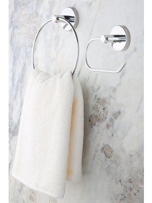 Feyza Design Krom Yuvarlak Havluluk ve Tuvalet Kağıtlığı 2'li Banyo Seti