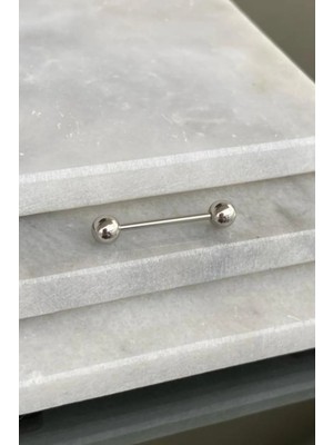 Jaida Moda Unisex Cerrahi Çelik Gümüş Renk Dil Piercing 16 mm Parlak Yüzeyli Aksesuar