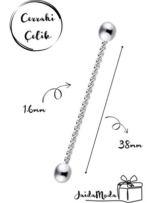 Jaida Moda Unisex Gümüş Çelik Industrial Burgu Model Köprü Piercing 38MM