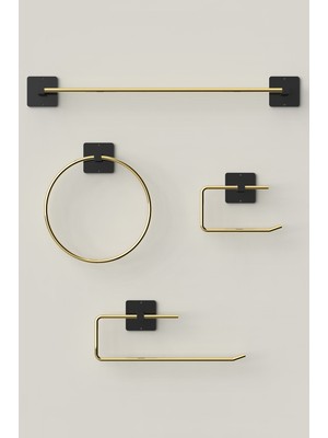 Feyza Design 4'lü Gold Uzun Havluluk ve Sabunluk Seti, Şık Banyo Aksesuarları