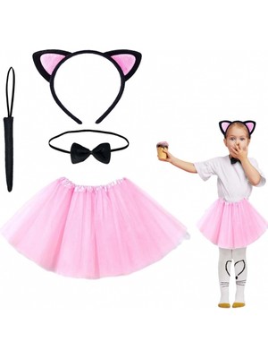 Ecoport Pembe Renk Kedi Kostüm Seti - Tütü, Taç, Papyon, Kuyruk