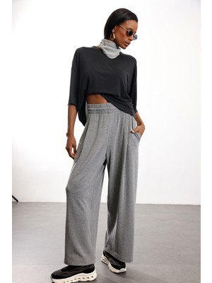 5in1Canpolat Gri Yüksek Bel Salaş Eşofman