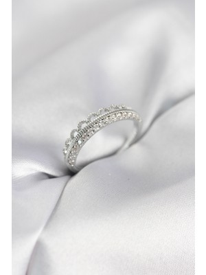 Toptan Bulurum Motif Desenli Gümüş Renk Zirkon Taşlı Kadın Yüzük