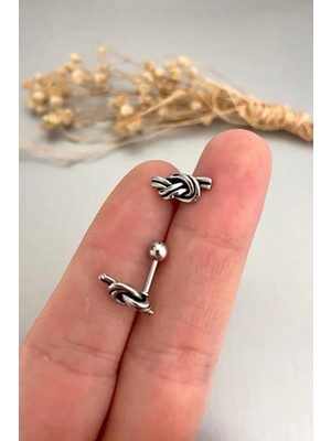 Jaida Moda Unisex Gümüş Cerrahi Çelik Düğüm Figür Helix Kıkırdak Piercing