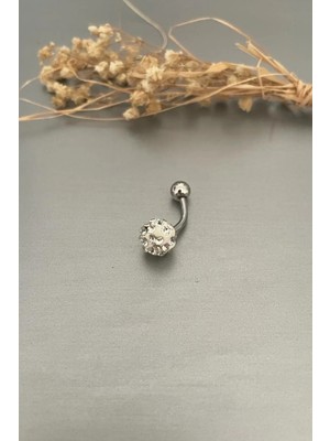 Jaida Moda Kadın Gümüş Renk Shambala Kristal Taşlı Çelik Göbek Piercing
