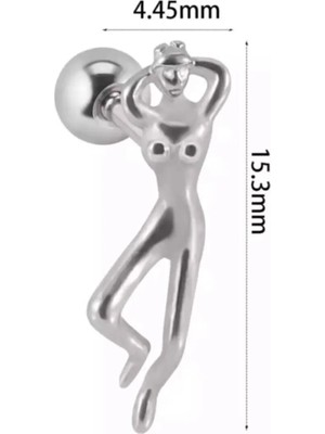 Jaida Moda Unisex Gri 316L Paslanmaz Çelik Kadın Figürlü Tragus Helix Piercing
