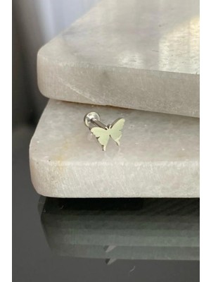 Jaida Moda Unisex Gümüş 316L Cerrahi Çelik Kelebek Figürlü Tragus Labret Helix Piercing