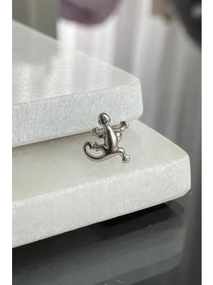 Jaida Moda Unisex Gümüş Cerrahi Çelik Kertenkele Figür Helix Lobe Piercing