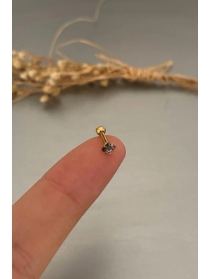 Jaida Moda Unisex Gold Renk Kare Zirkon Taşlı Tragus Helix Piercing 6mm