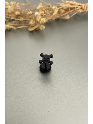 Jaida Moda Unisex Siyah Renk Kuru Kafa Figürlü Çelik Piercing Küpe