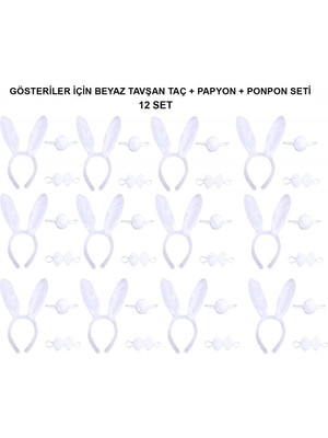 Ecoport Beyaz Tavşan Kostüm Seti – Taç, Papyon, Kuyruk (12’li Paket)