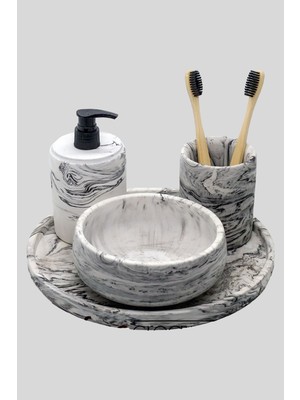 Feyza Design 4'lü Mermer Desenli Banyo Seti, Tuvalet ve Aksesuar Takımı