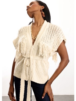 5in1Canpolat Bej Kuşaklı Merserize Hırka 2594