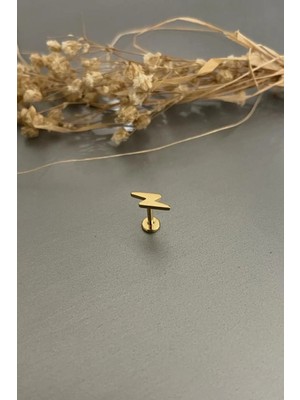 Jaida Moda Unisex Gold Şimsek Figür Çelik Tragus Helix Piercing 6 mm