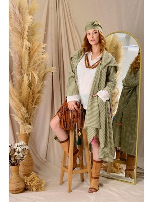 Bohem Stil Cadı Kapüşonlu Cepli Boho Mevsimlik Panço & Kap