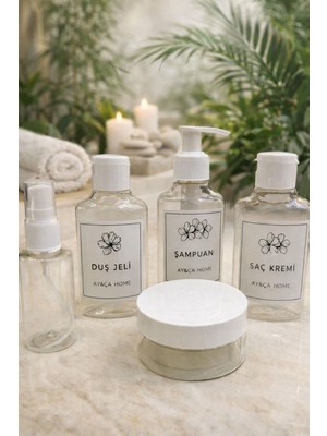 Feyza Design Taşınabilir 5 Parça Banyo Bakım Seti, 100ML Şişe, Sprey ve Krem Kavanozu
