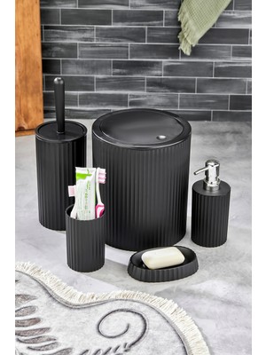Feyza Design Pratik Yuvarlak Banyo Seti: Çöp Kovası, Wc Fırçası, Sabunluk, Diş Fırçası