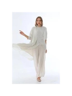 Italyan Ipek Detaylı Oversize Kaftan & Bluz