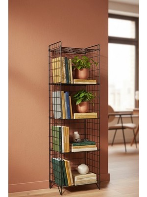 Evle 5 Katlı Metal Tel Örgü Kitaplık Düzenleyici Raf - Çok Amaçlı Dekoratif Raf Sistemi