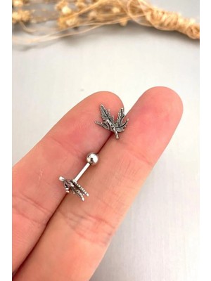 Jaida Moda Unisex Gri Uçan Yaprak Figür Çelik Helix Kıkırdak Piercing