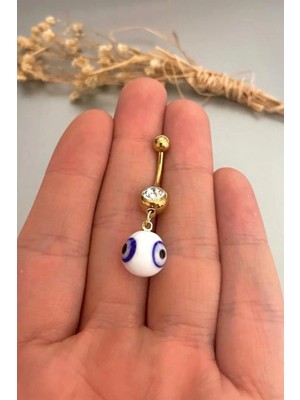 Jaida Moda Kadın Gold Cam Nazar Boncuklu Çelik Göbek Piercing