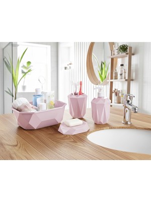 Feyza Design Şık Geometrik Tasarımlı 4'lü Banyo Aksesuar Seti