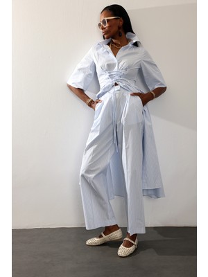 5in1Canpolat Mavi Çizgili Pantolon 1452