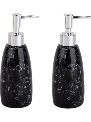 Feyza Design Mermer Desenli Siyah Banyo Sıvı Sabunluk Seti, 8X8X17CM, 300ML