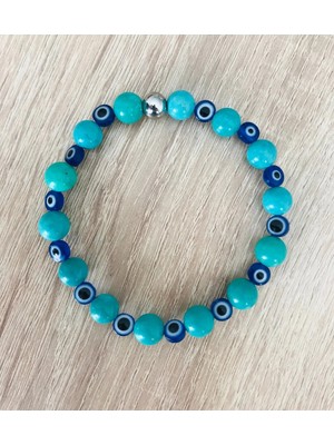 Mk Tasarım Gerçek Turkuaz-Nazar Boncuğu BİLEKLİK-MKT.1.101.74 Rahatlatıcı, Dinginlik, Enerji Bilekliği