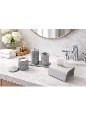 Feyza Design Şık Mermer Desenli Sabunluk Seti, Modern ve Zarif Banyo Aksesuarı