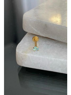 Jaida Moda Unisex Gold Cerrahi Çelik Yuvarlak Turkuaz Taşlı Tragus Labret Helix Piercing