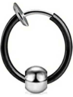Jaida Moda Unisex Siyah Cerrahi Çelik Italyan Model Sıkıştırmalı Fake Piercing