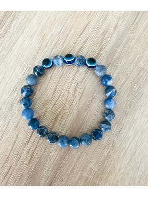 Mk Tasarım Gerçek Sodalit Taşı BİLEKLİK-MKT.1.101.79 Rahatlatıcı, Dinginlik, Enerji Bilekliği