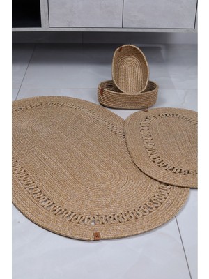Feyza Design Doğal Jüt ve Hasır Banyo Paspas Takımı, Bohem ve Iskandinav Tarzı