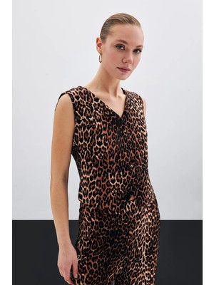 Kısa Leopar Yelek - Siyah