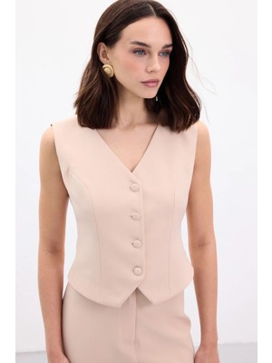 Sateen Klasik Kısa Yelek - Bej
