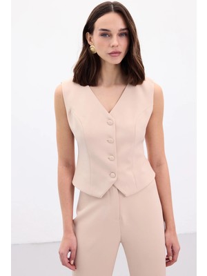 Sateen Klasik Kısa Yelek - Bej