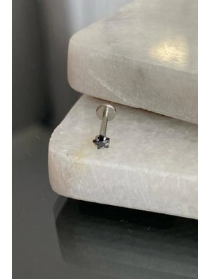 Jaida Moda Unisex Gümüş Cerrahi Çelik Yıldız Siyah Taşlı Tragus Labret Helix Piercing