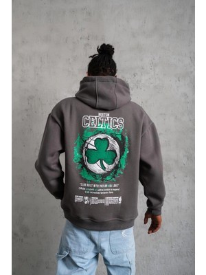 Glam Love Baskılı Kapüşonlu ve Kordon Ipli Sweat - Gri