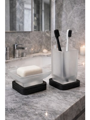 Feyza Design Şık Cam Banyo Seti, Diş Fırçalık ve Sabunluk, Modern Tasarım