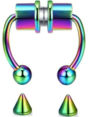 Jaida Moda Unisex Hologram Paslanmaz Çelik Deliksiz Fake Mıknatıslı Piercing
