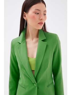 Sateen Mono Yaka Klasik Ceket - Açık Yeşil